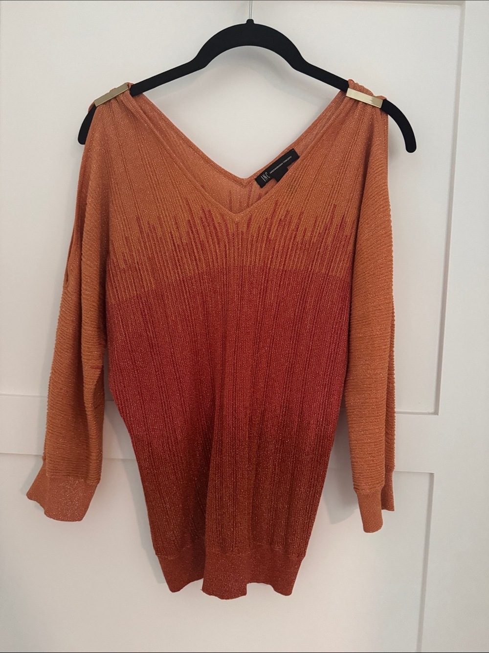 INC International Concepts Ombre V-Neck Sweater in Rust and Burnt Orange